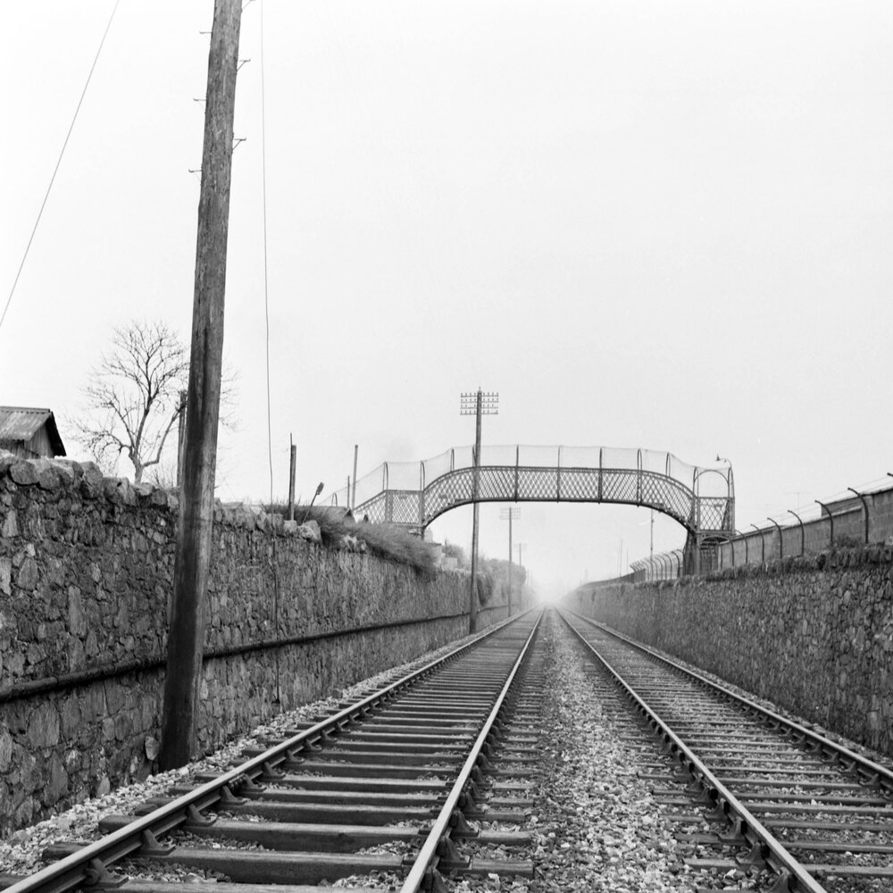 Old stock. Дублин Harcourt Street Railway Station. Railway footbridge. Street line. New old stock.