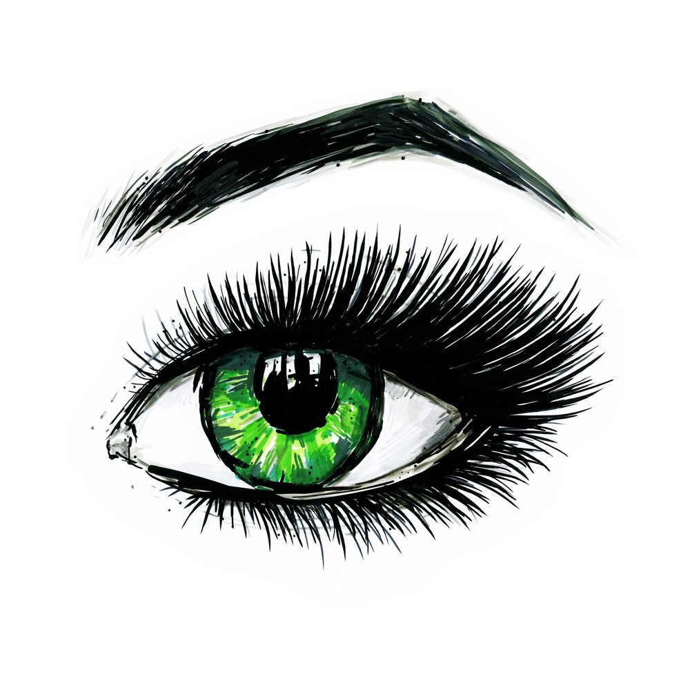 Зеленый глаз картина на белом фоне