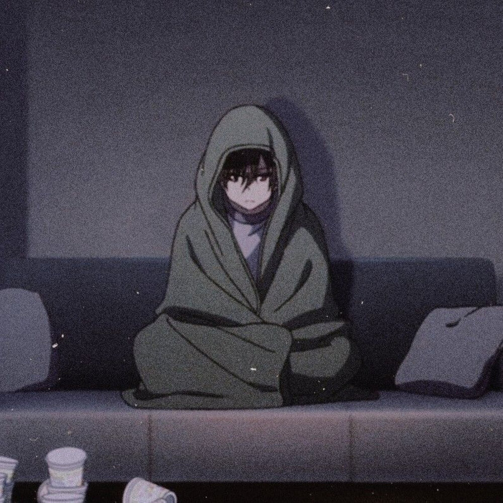 Одинокие аниме персонажи в одеяле