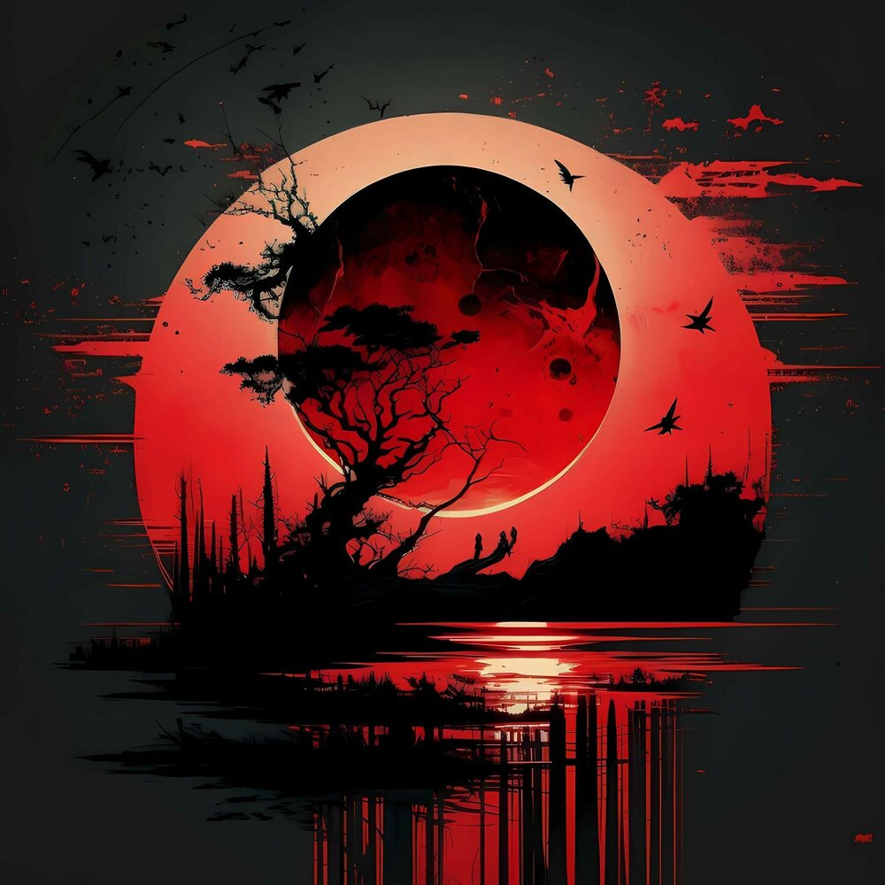 Кровавая Луна на черно белом пейзаже. Кровавый полумесяц. Кровавая Луна 2023. Кровавая Луна фольклор.