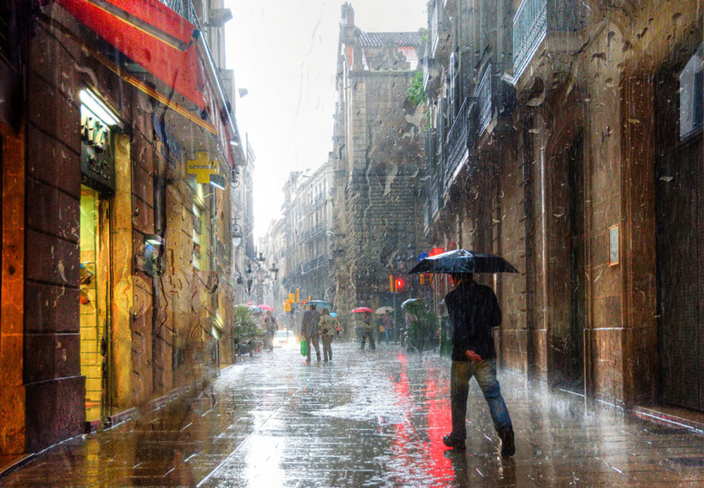 Rain. Эдуард Гордеев фотограф. Фотохудожник Эдуард Гордеев Барселона. Дождливый город. Дождь в городе.