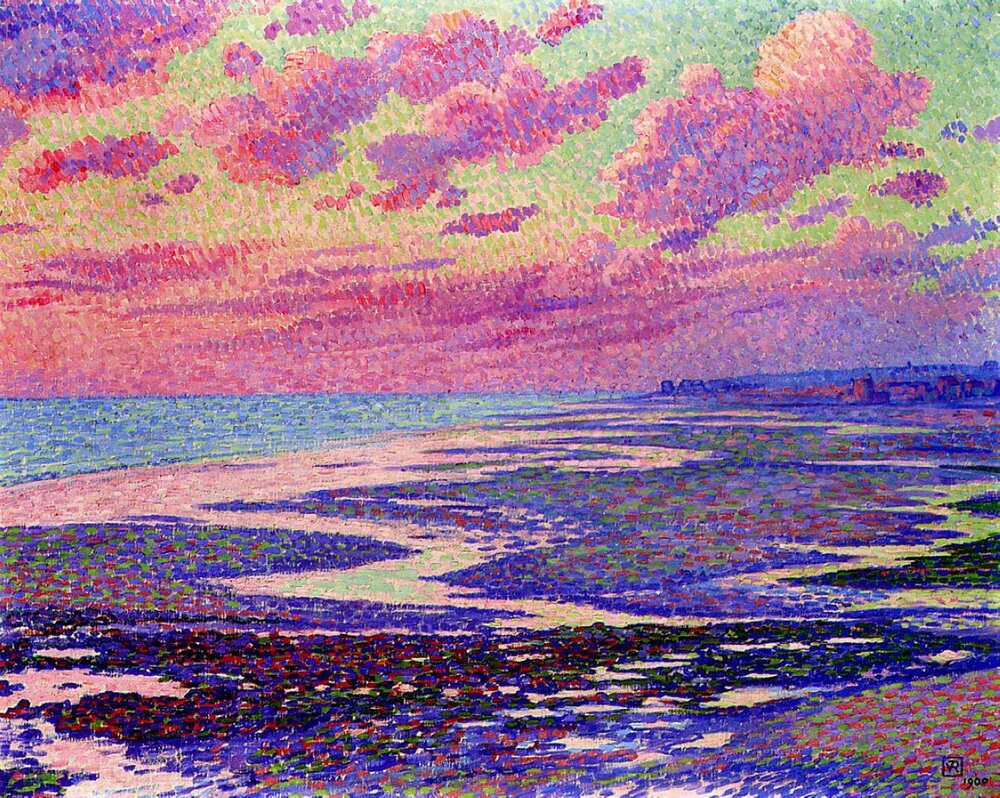 Пейзаж точками. Theo van Rysselberghe. Тео Ван Рейссельберге картины. Поль Синьяк розовое облако. Стиль пуантилизм в живописи.