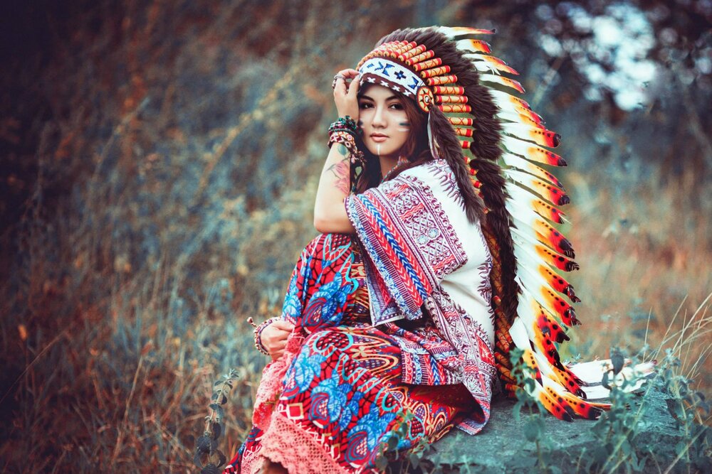 Этнический слой. Индейский Роуч. Индейцы СКВО Северной Америки. Платье в индейском стиле.